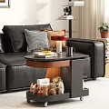 Modern Side Table with Storage Space by Black Leather Sofa Holding Books Mugs and Lamp