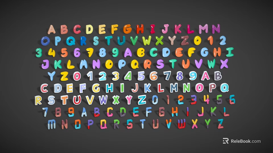 Colorful Alphabet Letters And Numbers Vibrant Decorative Stickers For Kids Household Supplies 3d model 