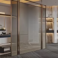 Modern Living and Dining Room With Circular Ceiling Lighting Curved Sofa Round Table And Sheer Curtains