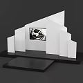 Modern White Display Structure With Screen Showing High Speed Train