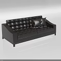 Black Leather Two Seater Sofa with Two Black Cushions Quilted Pattern Modern Design 3d model