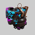Rusty Mechanical Device With Purple Stars Blue Accents And Metallic Top Ring