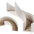 Modern Spiral Staircase With White Railing Wooden Steps And LED Lighting