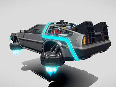 Futuristic Hovering Car Featuring Blue Light Effects Floating Tires And Roof Equipment 3d model