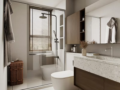 Modern Bathroom Interior Design With Glass Shower Area Toilet And Wooden Vanity 3d model