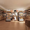 Bright Modern Supermarket Interior With Shelves Full Of Products And Shopping Customer
