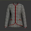 Stylish Plaid Jacket With Red Trim Collar Cuffs And Pocket Details