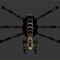 Fantasy Horned Spider Character With Black Brown Striped Body And Spiked Legs