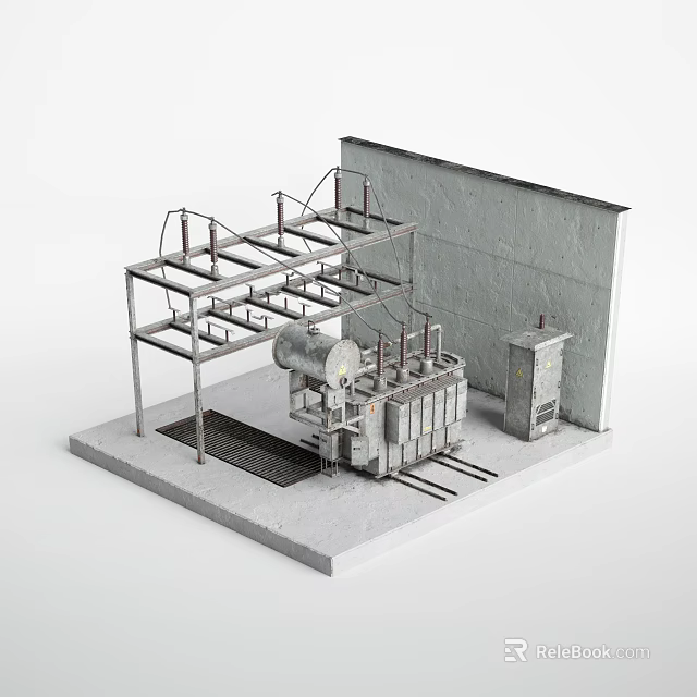 Industrial Equipment With Metal Frame Structure Large Mechanical Components Control Cabinet And Floor Grating 3d model 