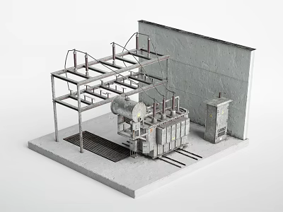 Industrial Equipment With Metal Frame Structure Large Mechanical Components Control Cabinet And Floor Grating 3d model