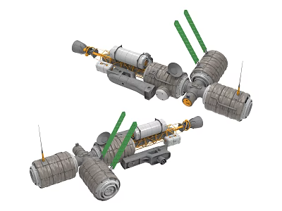 Industrial Equipment With Gray Cylindrical Bodies Green Support Rods And Interlinked Components 3d model