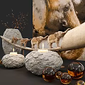 Natural Style Decorative Ornament Set With Stone Vase Candle Holders Animal Figurines Glass Balls And Branch