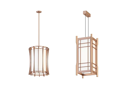 Modern Chinese Style Metal And Wooden Chandelier With Glass Shade And Lattice Frame 3d model