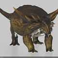 Realistic 3D Armored Dinosaur Model With Brown Yellow Skin Sharp Horns And Back Spikes