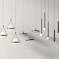 Contemporary Pendant Lights With Triangular Round Spherical And Bar Shapes In Black White 3d model