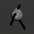 Luxury Watch With Gray Strap And Black Dial On Moon Model Dark Background
