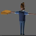 Bearded Man With Glasses Wearing Blue Vest Shirt And Tie Holding Brown Briefcase Arms Outstretched