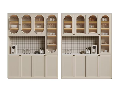 Modern Kitchen Cabinets With Glass Doors Tile Backsplash And Appliances 3d model