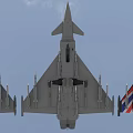 Three Fighter Jets With Unique Paint Schemes Flying In Sky 3d model