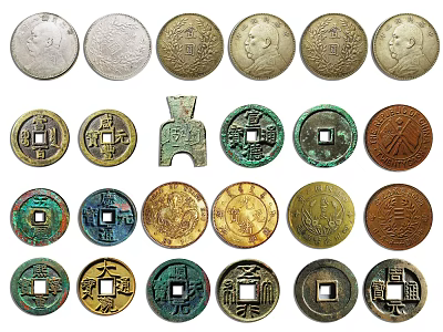 Vintage Gold Silver Jewelry Collection With Intricate Coin Designs And Gemstone Accents 3d model