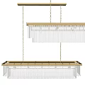 Modern Crystal Chandelier With Hanging Crystal Strips And Gold Metal Frame