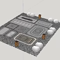 Garden Path Paving With Various Patterns Gravel Plants And Lanterns 3d model