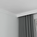 Modern Desk Interior With White Wall Grey Curtains And Wooden Frame Window