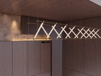 Elegant Specialty Store Interior With Wooden Ceiling And Cross Shaped Pendant Lights 3d model