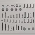 Various Metal Screws Nuts And Bolts Display On White Background 3d model