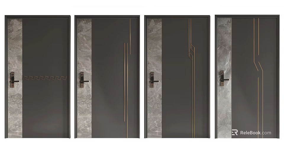 Modern Security Doors With Different Design Styles Metal Frames And Marble Texture 3d model 