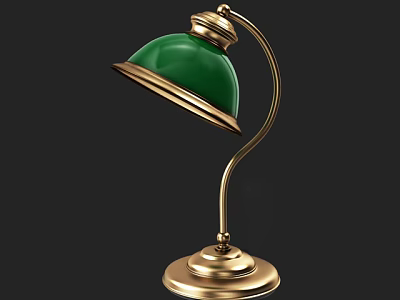 Elegant Table Lamp With Green Shade And Gold Curved Stand Base 3d model