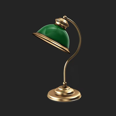 Elegant Table Lamp With Green Shade And Gold Curved Stand Base 3d model