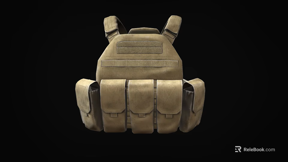 Game Movie Character Wearing Brown Military Style Tactical Vest With Multiple Pockets And Thick Straps 3d model 