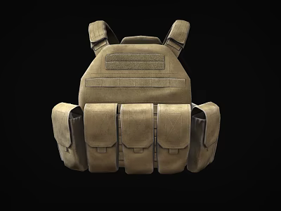 Game Movie Character Wearing Brown Military Style Tactical Vest With Multiple Pockets And Thick Straps 3d model