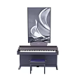 Abstract Wall Art Above Black Upright Piano With Padded Stool