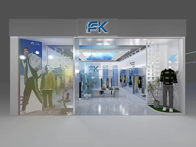 FK Brand Clothing Store With Modern Window Display Mannequins Bright Interior And Decorative Plants 3d model
