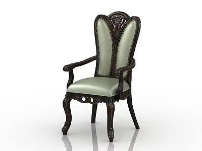 Classic Style Dining Chair With Dark Wooden Frame Light Green Upholstery And Carved Backrest 3d model