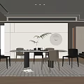 Modern Restaurant Interior With Dining Table Chairs Round Wall Decor And Green Plant