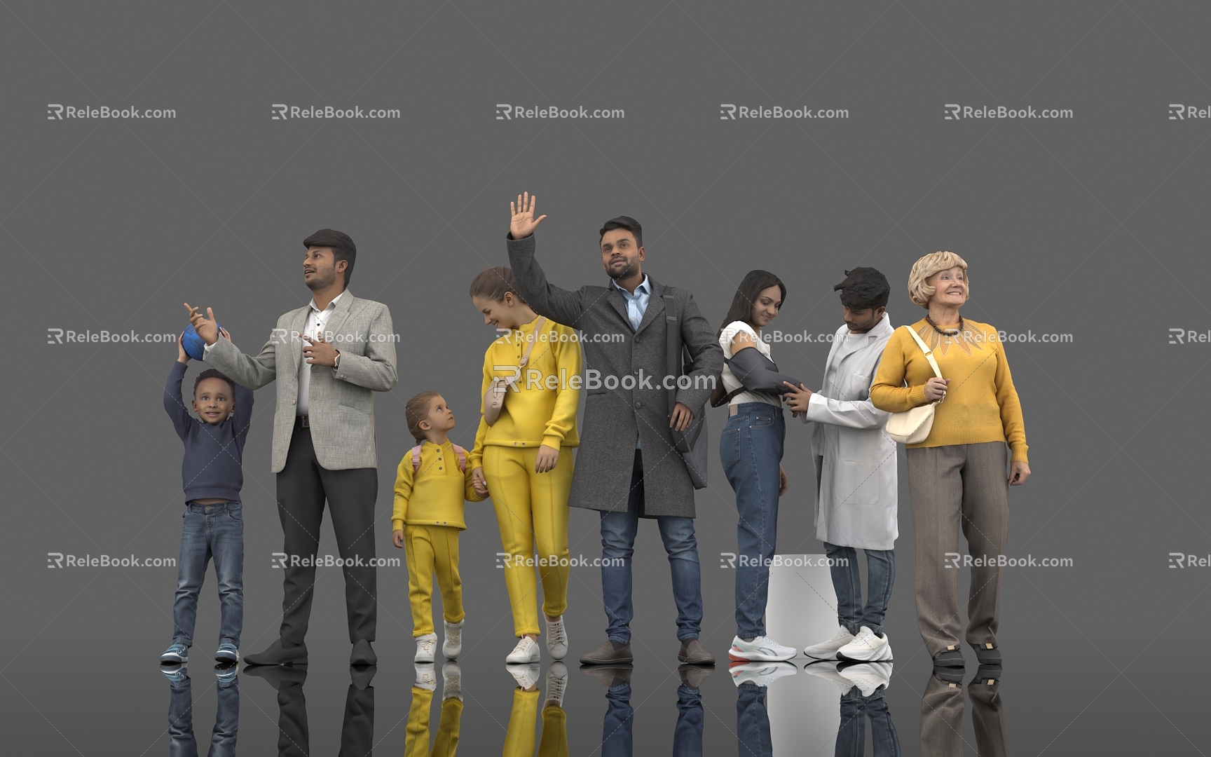 Characters Family Parent-Child Mother-Daughter Father-Child Gathering Women Guests Many People Crowd Passers-by Scene Decoration Characters Atmosphere City Model 3d model