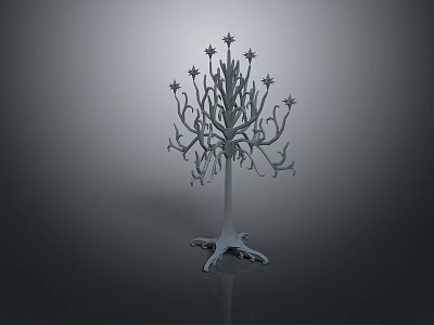 Decorative Tree Plant Sculpture With Multiple Branches And Star Shaped Tops On Root Like Base 3d model