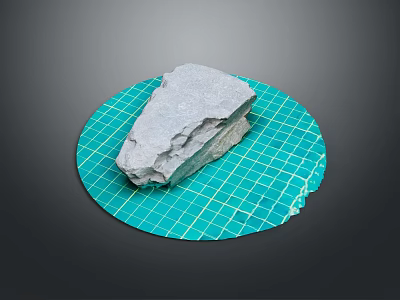 Rough Gray Wooden Stone Slab Placed On Green Grid Mat With Natural Surface Texture 3d model