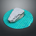 Rough Gray Wooden Stone Slab Placed On Green Grid Mat With Natural Surface Texture