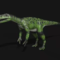 Realistic 3D Green And Black Patterned Dinosaur Model Standing On Black Background