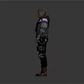 Detailed 3D Cyberpunk Character Model With Blue Jacket Mechanical Arm And Braided Hair