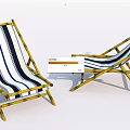 Pair of Bamboo Frame Lounge Chairs with Blue and White Striped Fabric