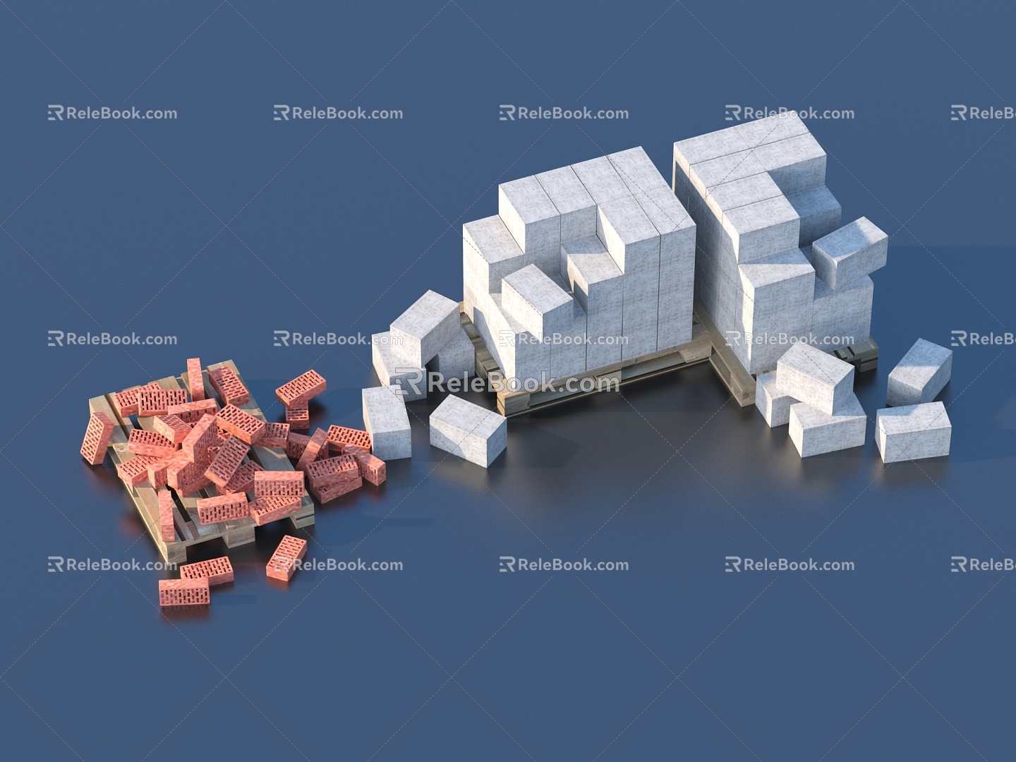 cement brick red brick building materials 3d model