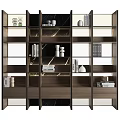Modern Wooden Bookcase With Black Marble Shelves Books Decorative Items And Lighting