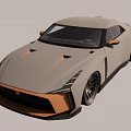 Sporty Gray And Orange Nissan GT-R Coupe With Widebody Design And Large Alloy Wheels