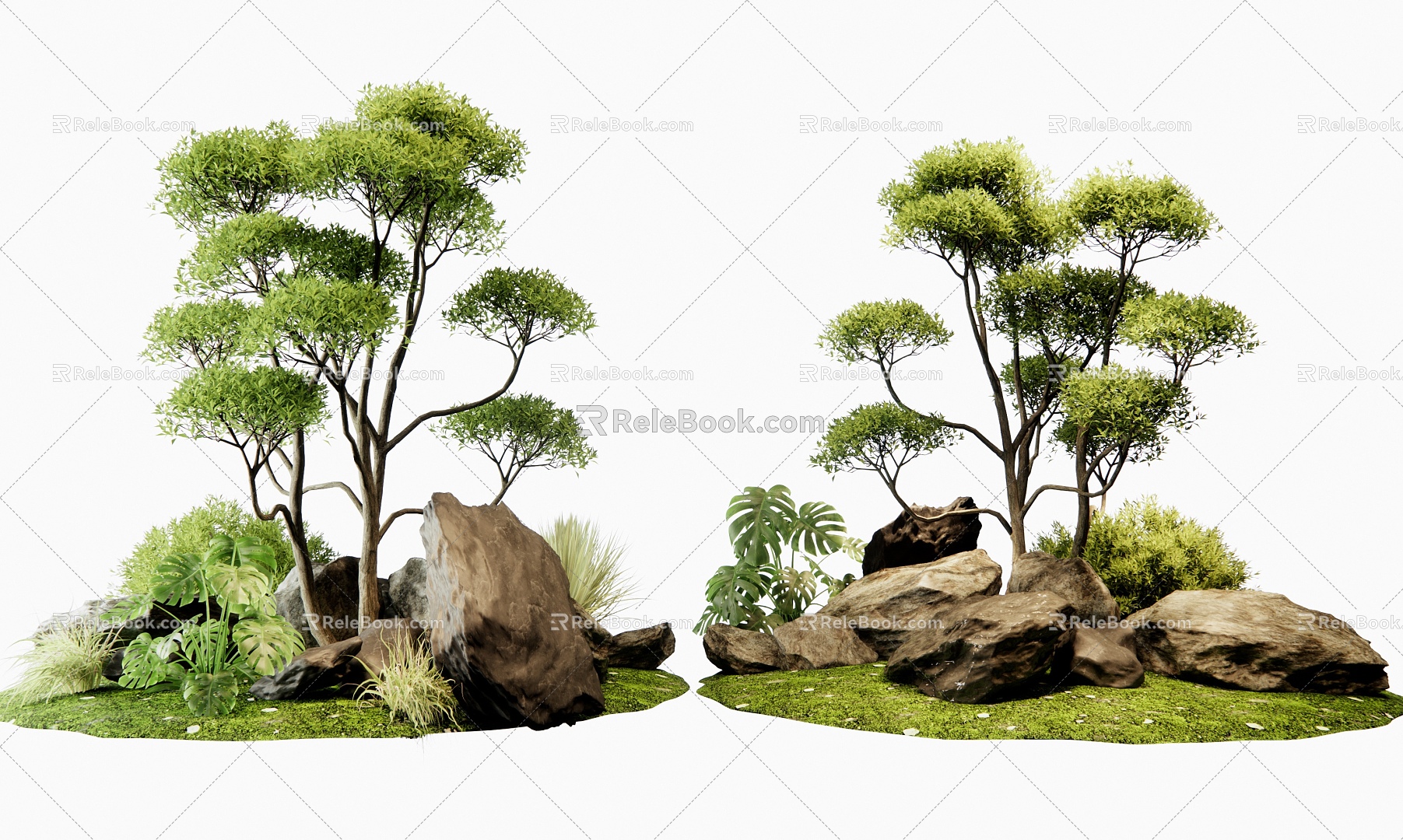 Plant pile landscape landscape stone shrub plant combination 3d model