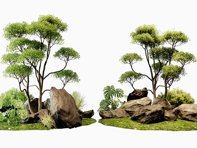 Plant pile landscape stone shrub plant combination 3d model